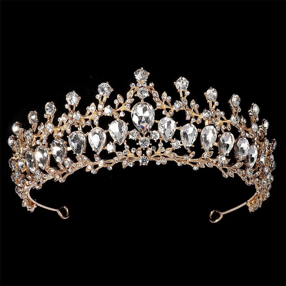 Efily Gold Color Wedding Tiaras and Crowns for Pearl Rhinestone Headband Bride Headpiece Jewelry