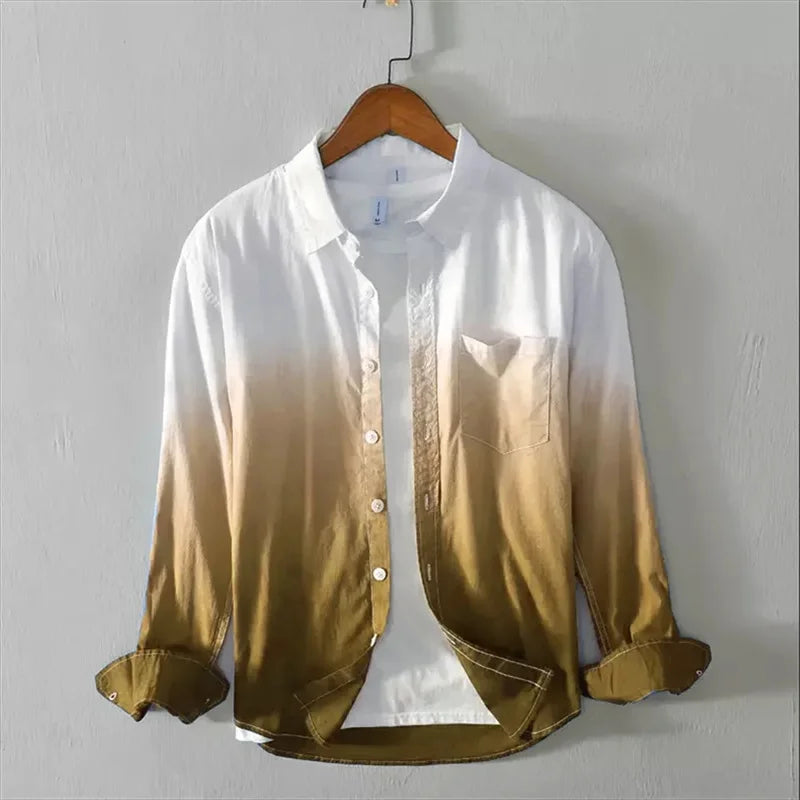 Men's shirts long sleeve shirts fashion design casual linen shirts gradient large size design high quality men's tops XS-6XL