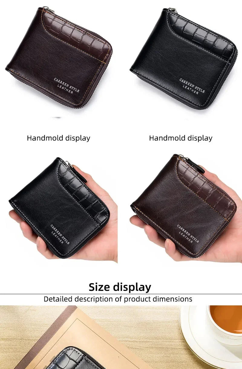 Leather Men's Wallet Luxury Mens Purse Male Zipper Card Holders with Coin Pocket Rfid Wallets Gifts for Men Money Bag