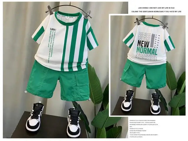 Summer Boy Clothing Suit New Children's Clothes Set Boys Short Sleeve T-Shirt Shorts 2 Piece Set Kids Sportswear Suit 2 4 6 8Y [Avaiilable]