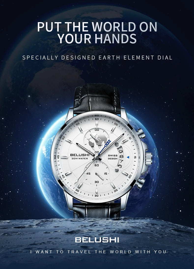 Mens Watches Waterproof Chronograph Sports Watches Men Quartz Wristwatches Brand Luxury Leather Watch For Men Casual Business