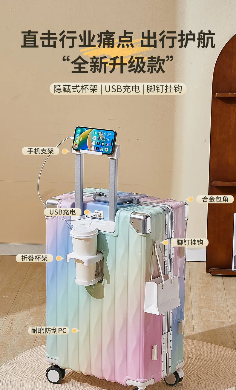 20 inch luggage case, new large capacity suitcase, 24 aluminum frame travel case, durable password box