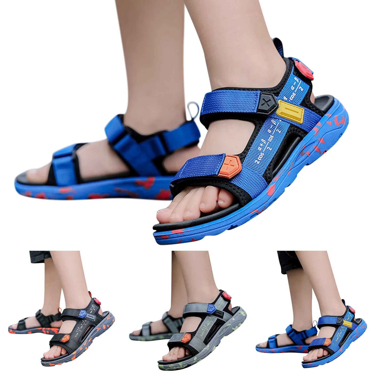 Boys Beach Shoes Open Toe Summer Shoes With Straps Sports Sandals Soft Non-Slip Slide Shoes Sports Flat Shoes For Outdoor