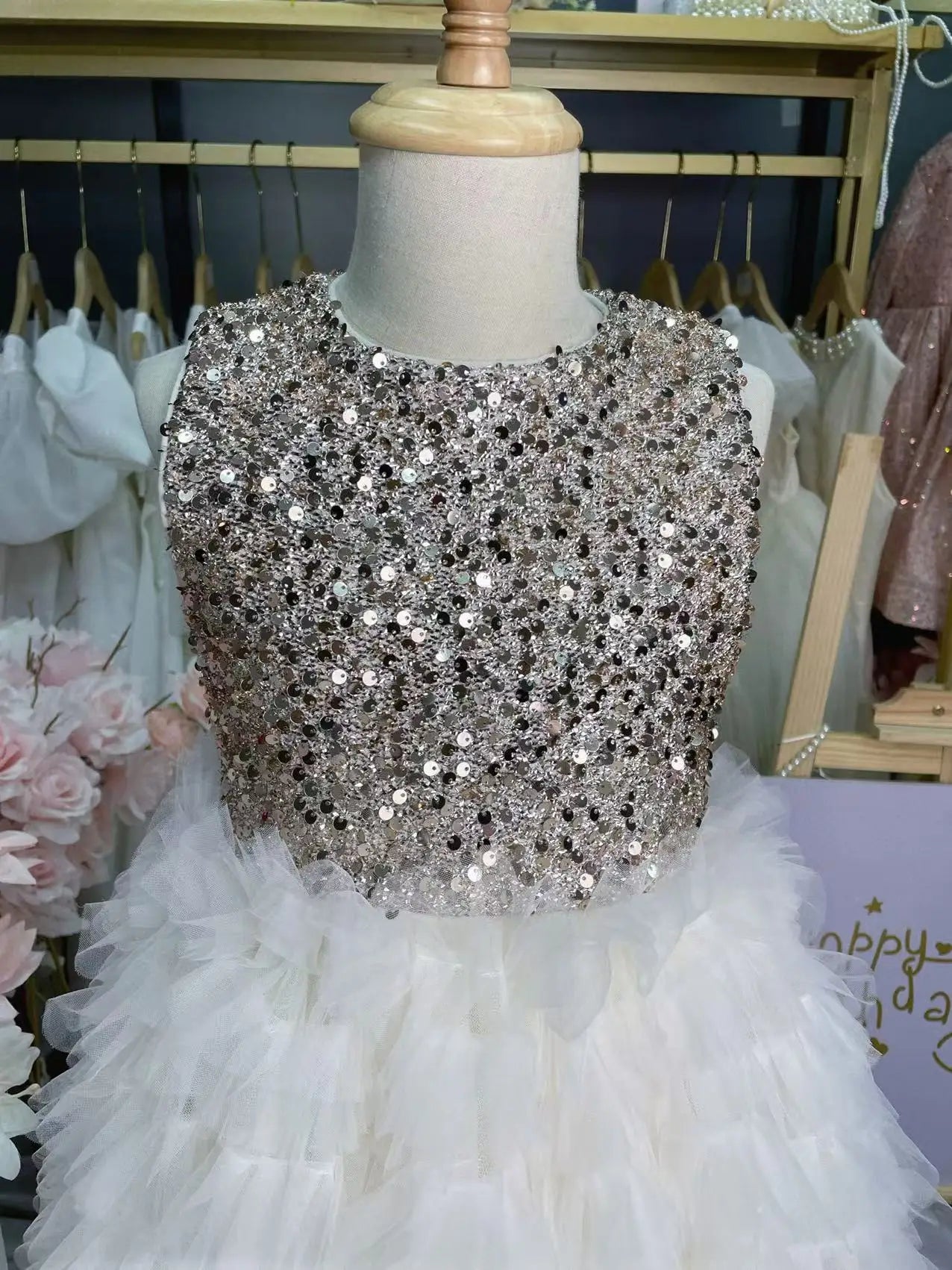 New Summer Party Dress for Kids Girls Sequined Sleeveless Mesh Cake Princess Dress Fashionable and Comfortable Skirt S4016