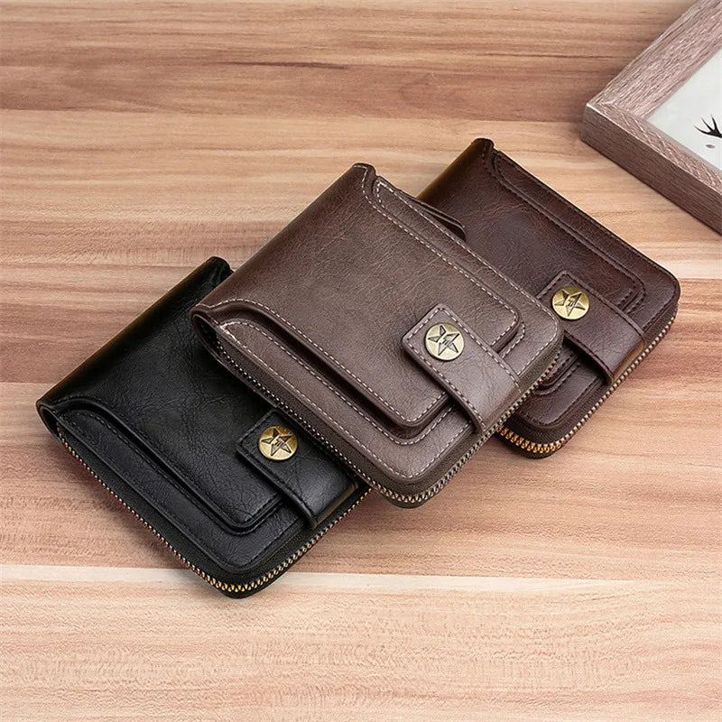 Leather Men’s Wallet Luxury Mens Purse Male Zipper Card Holders with Coin Pocket Rfid Wallets Gifts for Men Money Bag