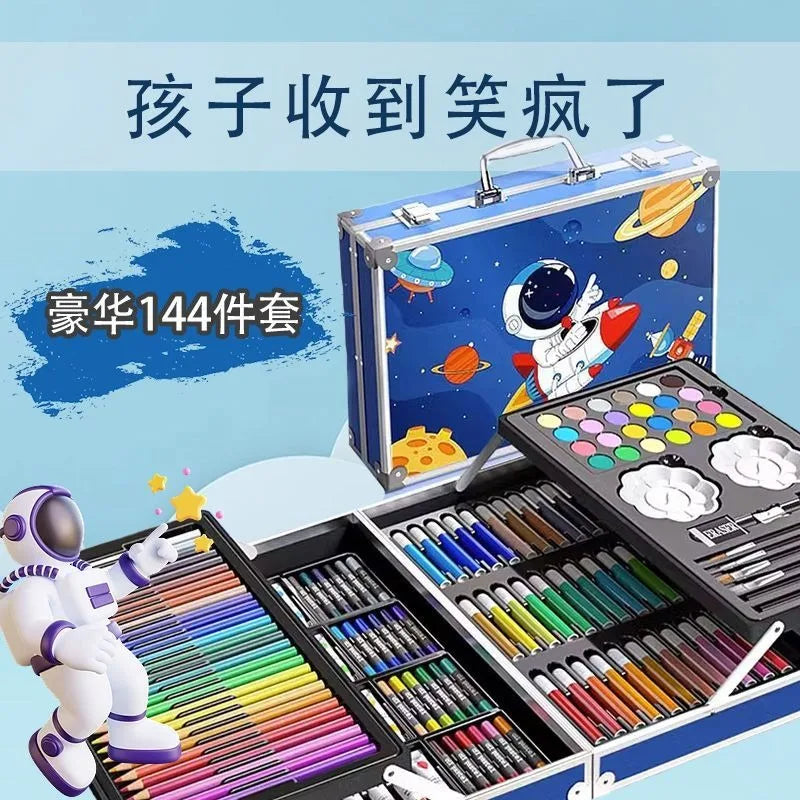 144PCS Painting Art Set Students' Art Supplies Gift Watercolor Pen Oil Pastel Colored Pencil Aluminum Case Art Painting Supplies