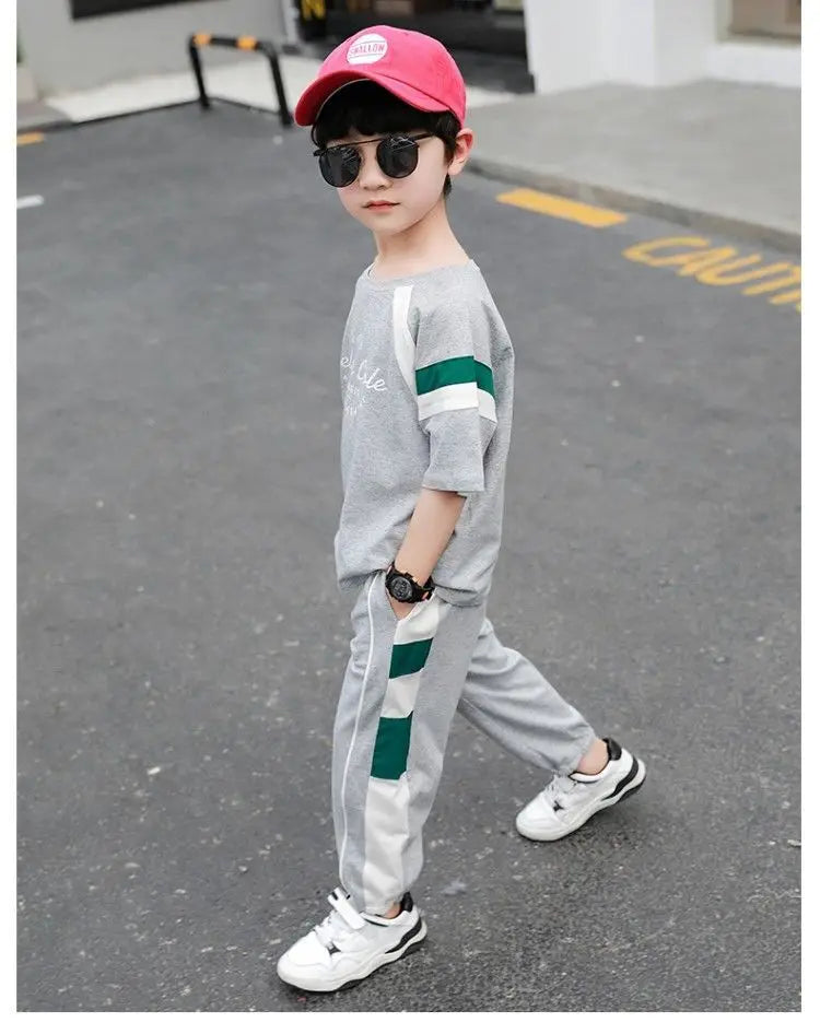 New Children's Cool Loose Fit Sportswear Korean Edition Baby Short Sleeve T-shirt 2 Pieces