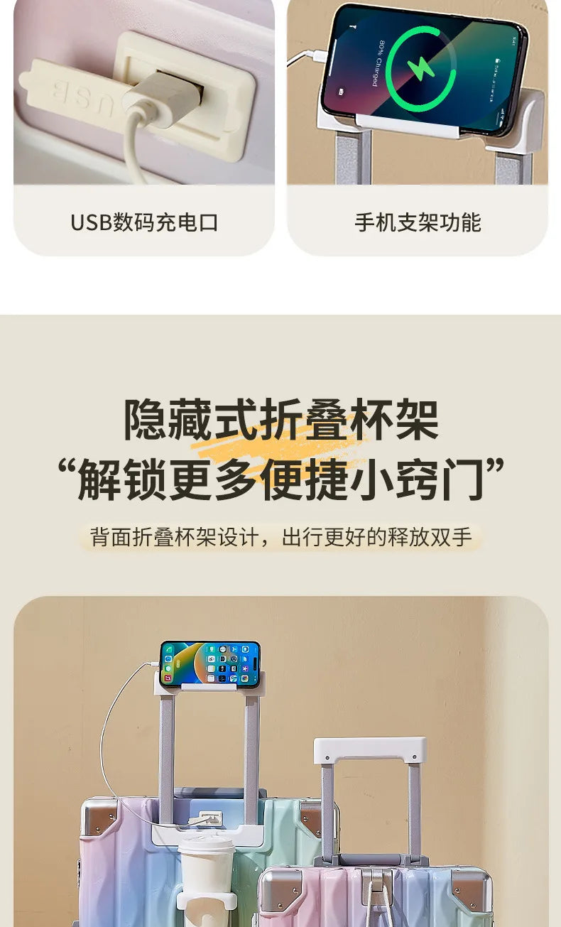 20 inch luggage case, new large capacity suitcase, 24 aluminum frame travel case, durable password box