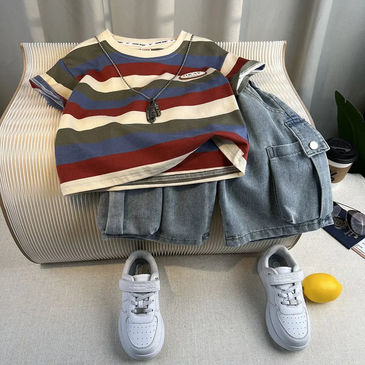 Hot Sale Fashion Baby Boy Suit Summer Clothes Short Sleeve T-shirt Short Jeans 2 Piece Set Kids Outfit Children's Costume
