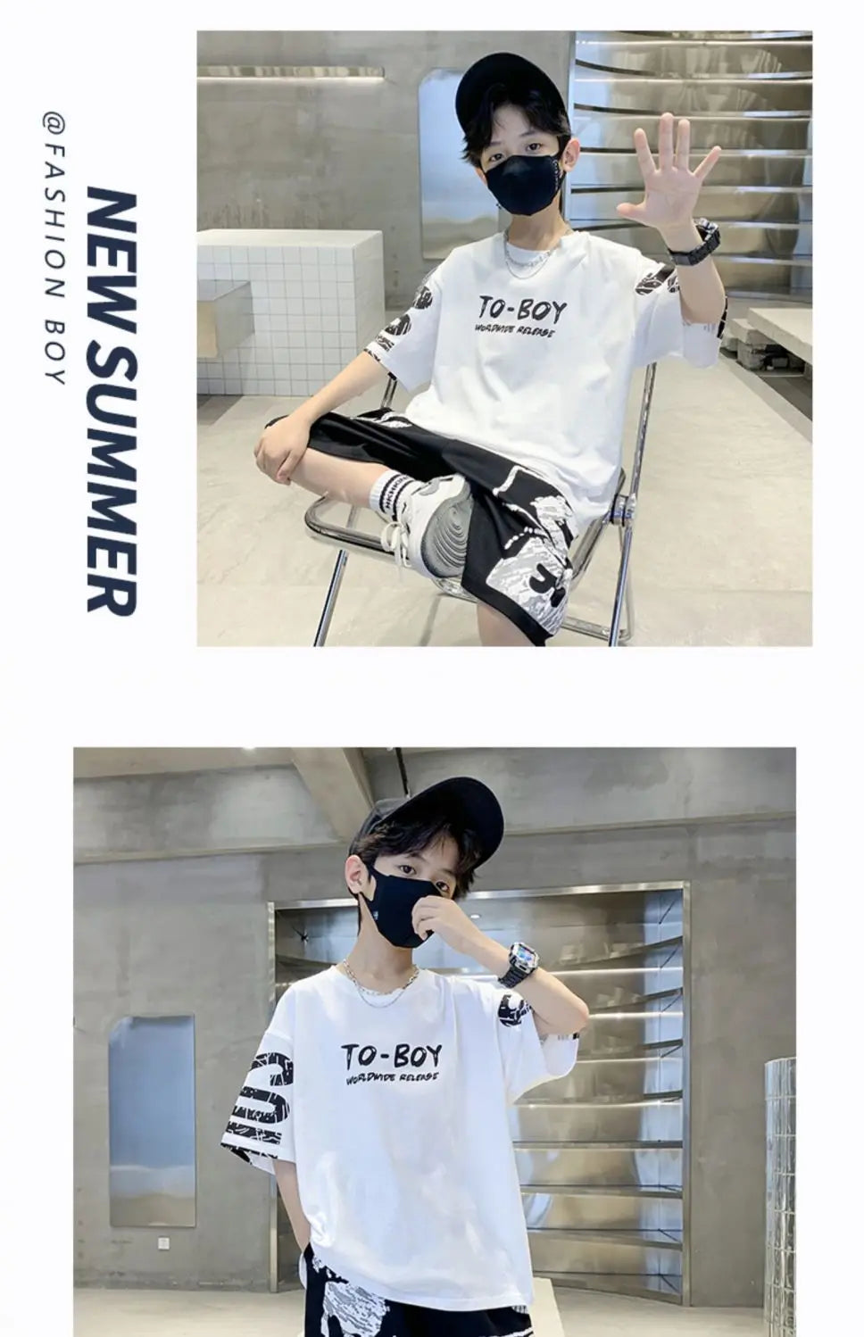 Boys Summer Trendy Casual Sports 2pcs T-shirts+Pants Suits 3-14 Years Teenage Boys Hip Hop Style Fashion Outfits Clothes Sets (Available)