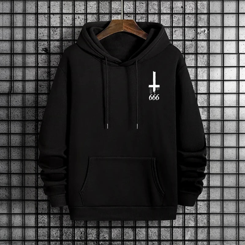 Mens Gothic Hoodie Satanic Symbol Print Street Fashion Warm Pullover Autumn Winter Male Home Outdoor Comfort Casual Sweatshirt