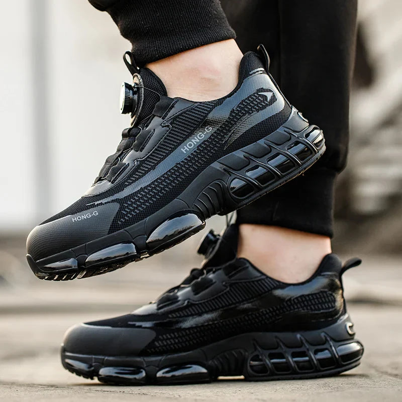 Men's Work Shoes  Rotary Buckle Work Sneakers Protective Shoes Safety Industrial Puncture-Proof Anti-Smash Steel Toe Shoes (Available)