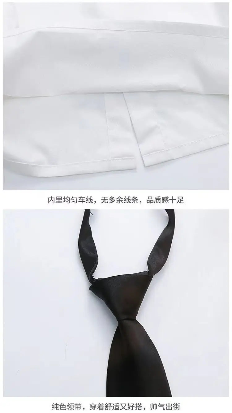 Teens Boys Summer Set Children's Wear Thin 2025 New Handsome British Style Boy White Cotton Short Sleeved Shirt+Black Shorts+Tie