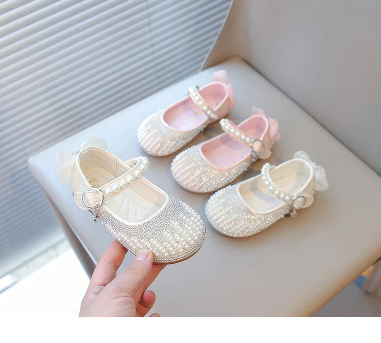 New Pearl Bowknot Elegant Kid's Princess Shoes Fashionable Sweet Children's Shoes