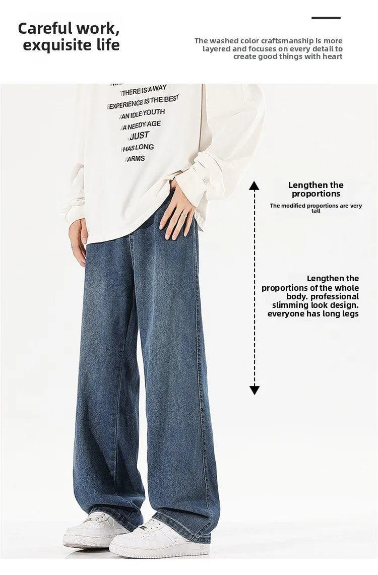 Men's Jeans Summer Thin Style Trendy Fashion 2025 New Boys Casual Versatile Loose Straight Wide-Leg Pants Men's