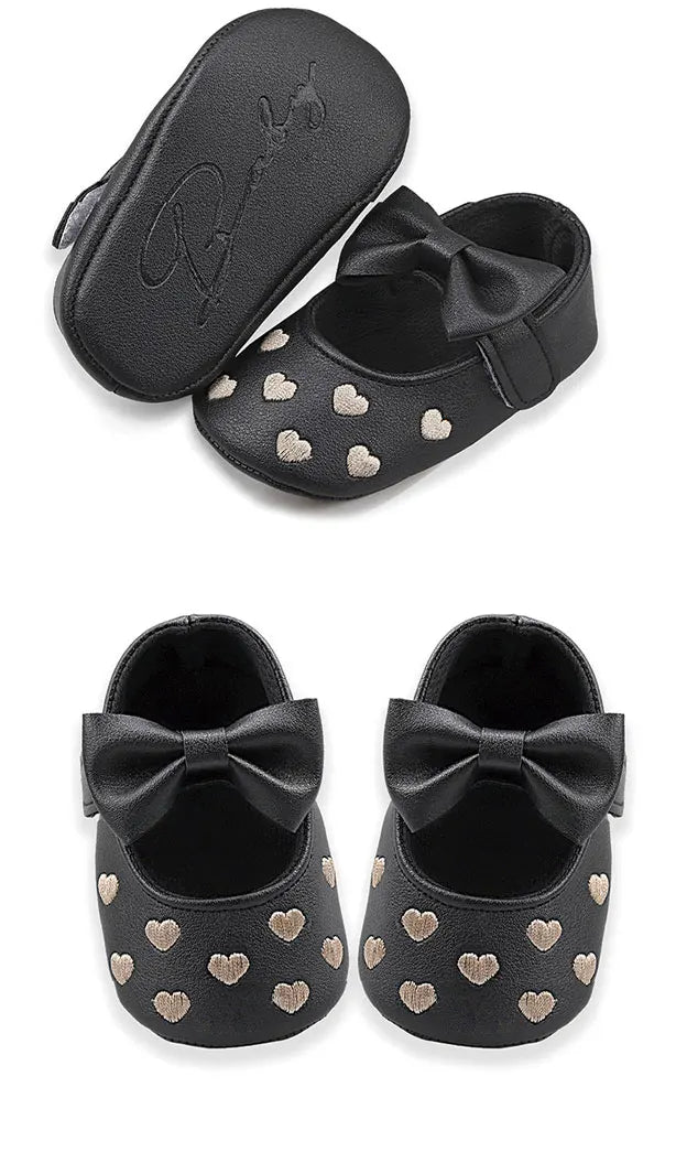Baby Shoes Classic Dress Cute Bow-knot Heart Anti-slip Soft Sole First Walkers Infant Baby Girls Toddler Shoes 0-18m