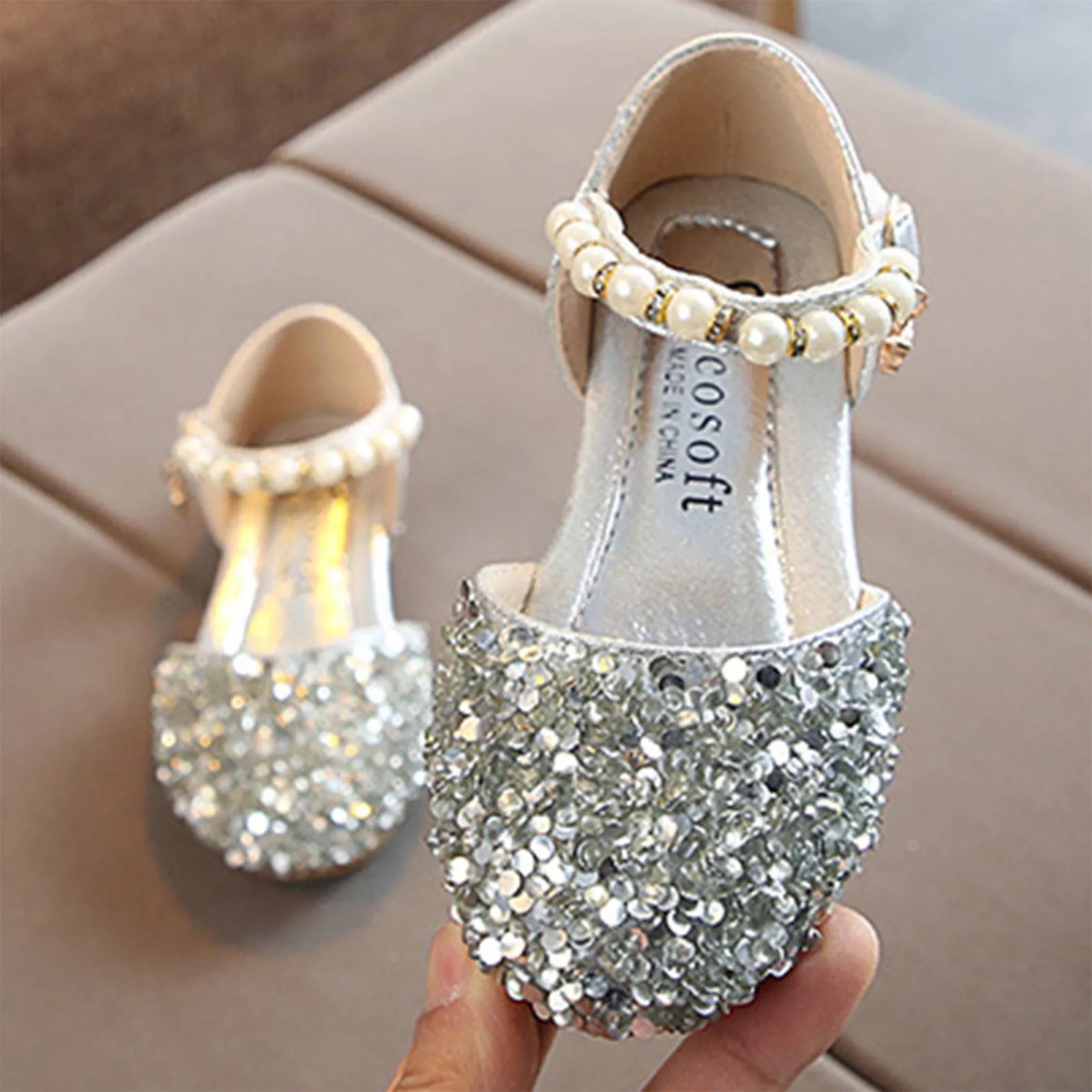 Summer Autumn Toddlers Princess Shoes, Sweet Style Little Girls Sequins Faux Pearl Decoration Sandals without Instep