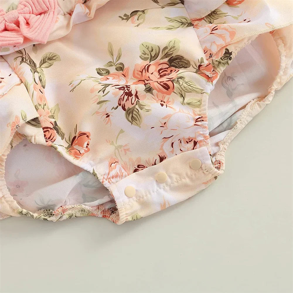 Kids Dress For 0-18 Months Cotton Ruffle Sleeve Cute Butterfly Floral Summer Princess Formal Dresses Newborn Baby Girl Clothes (Available)