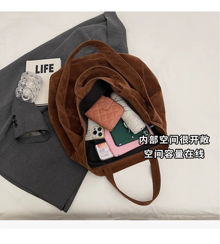 Women's Tote Bags  New Fashion Suede Vintage Large Shoulder Crossbody Bag for Woman Korean Female Student Bookbag Handbags