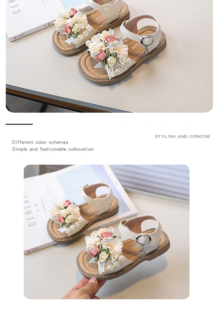 Summer Sandals New Fashion Simple Girl Shoe Flower Versatile Lightweight Flat Kid Shoes Anti Slip Comfort Soft Princess Shoes