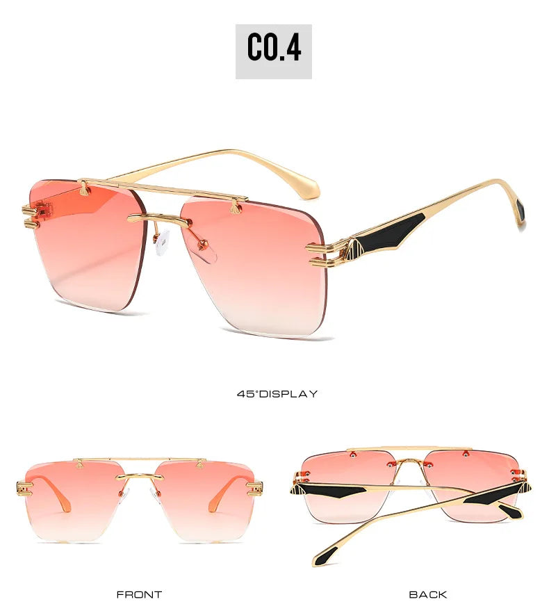 INS Popular Rimless Pilot Sunglasses Men Women Square Shades Retro Brand Female Sun Glasses Vintage Fashion Oculos De Sol UV400