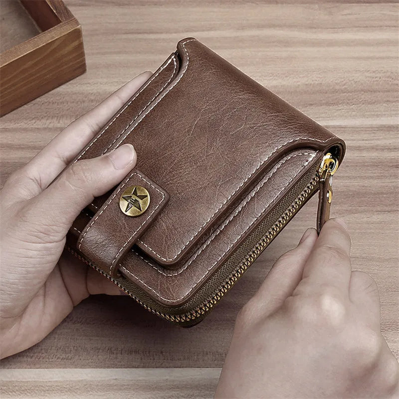 Leather Men’s Wallet Luxury Mens Purse Male Zipper Card Holders with Coin Pocket Rfid Wallets Gifts for Men Money Bag