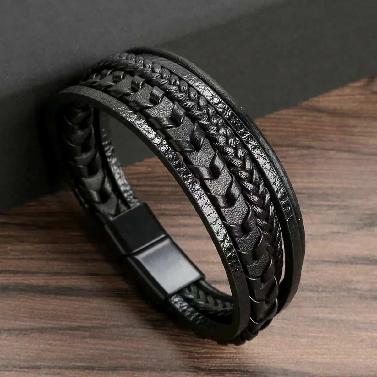 1pc Fashion Accessories MEN'S Multi-layered Vintage Leather Rope Braided Bracelet Alloy Magnetic Buckle Bracelet (Available)