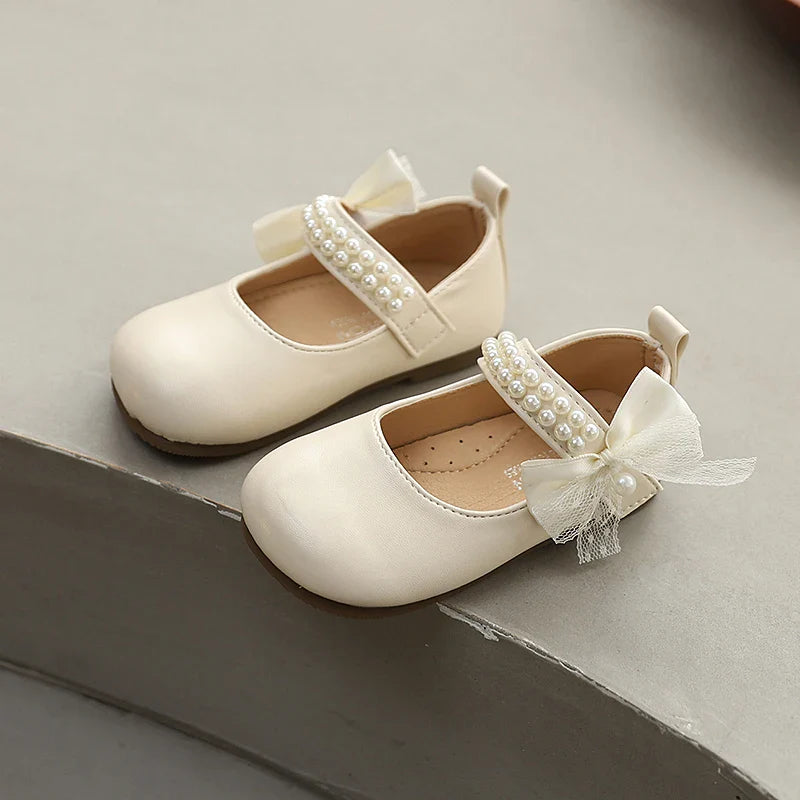 New Spring Autumn Kids Leather Shoes Side Bowknot Little Girls Dress Flat Shoes Elegant Children Princess Ballet Shoes for Party