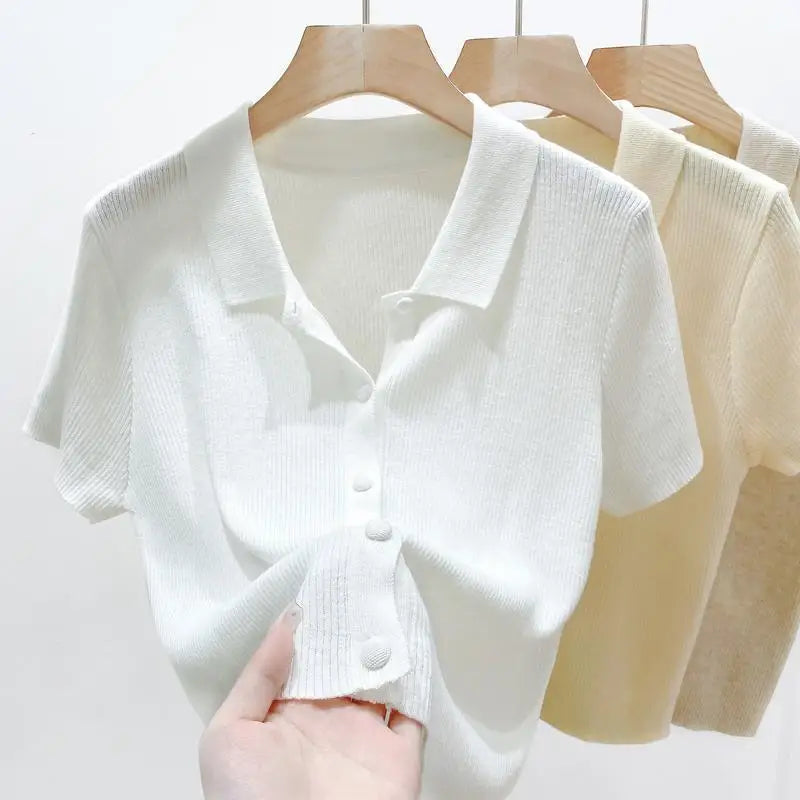 Short-sleeve Shirts Women S-3XL Leisure Summer Basic Solid Elegant Streetwear All-match Simple Daily Harajuku Y2k Popular Tops