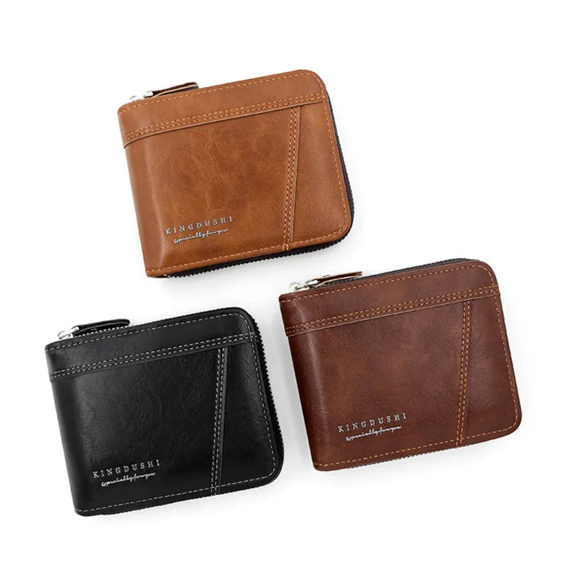 Leather Men’s Wallet Luxury Mens Purse Male Zipper Card Holders with Coin Pocket Rfid Wallets Gifts for Men Money Bag