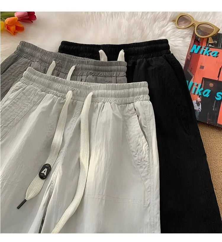 Summer Pants for Men Trendy and Versatile Loose Straight-leg Teenage American Quick-dry Cargo Casual   (Available)