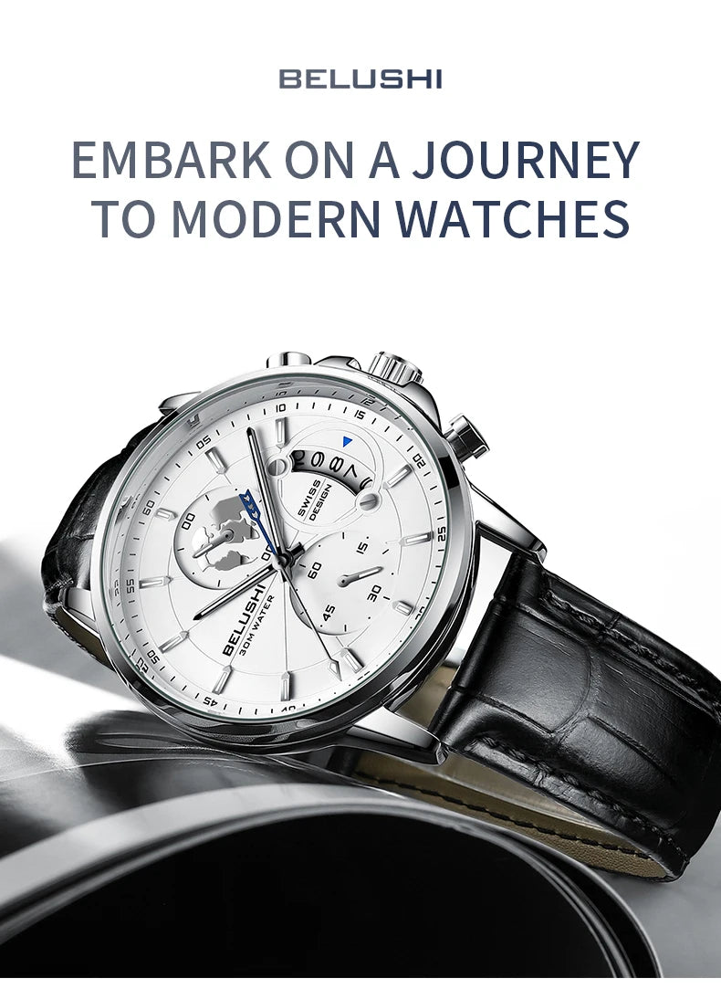 Mens Watches Waterproof Chronograph Sports Watches Men Quartz Wristwatches Brand Luxury Leather Watch For Men Casual Business