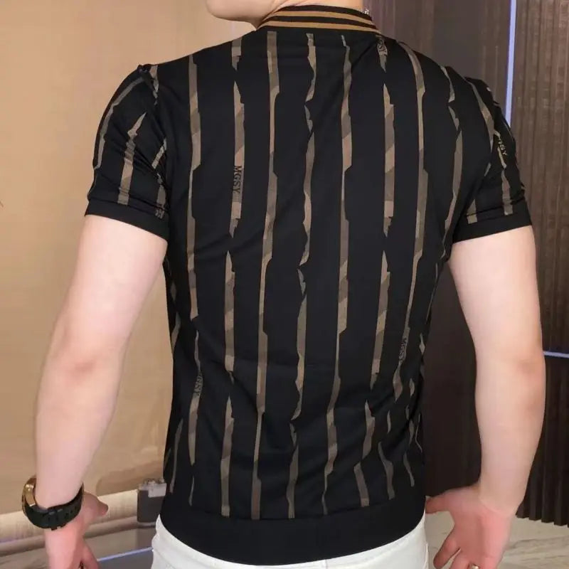 Men's New Summer T-shirt Zipper Short-sleeved Cardigan Sweater Round Neck Fashionable and Handsome Top Thin