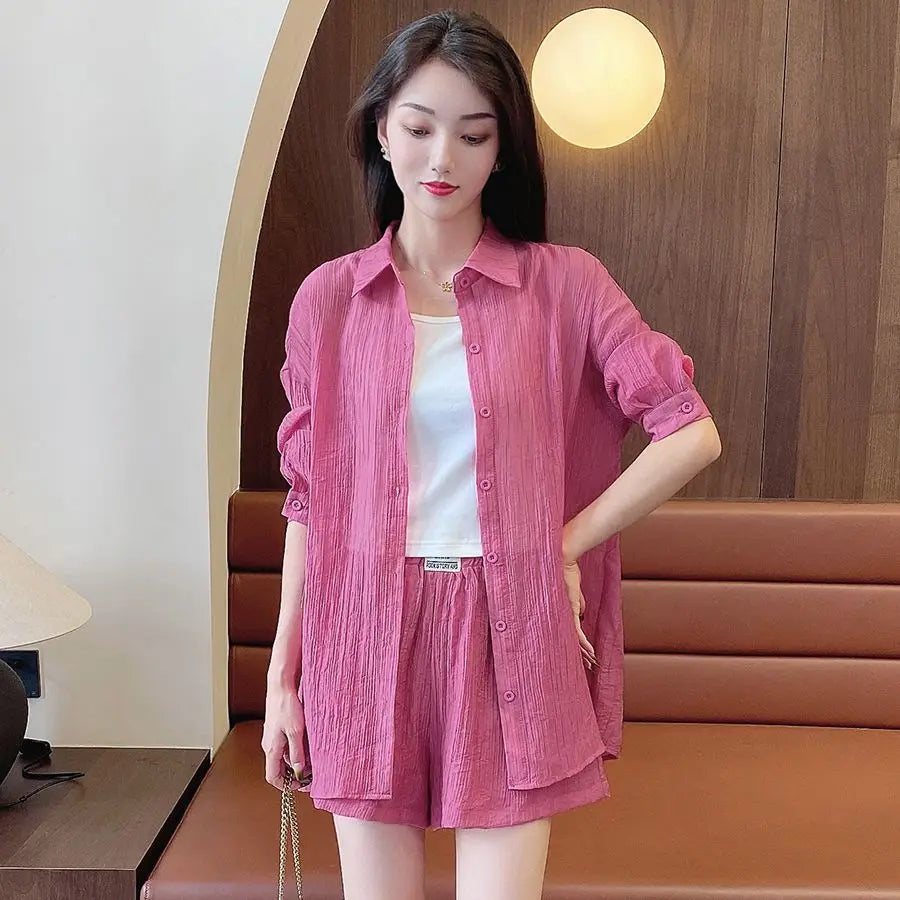 Spring and Summer Sun Protection Women's Set Stylish Loose Shirt Shorts High-end Elegant Women's Three Piece Set