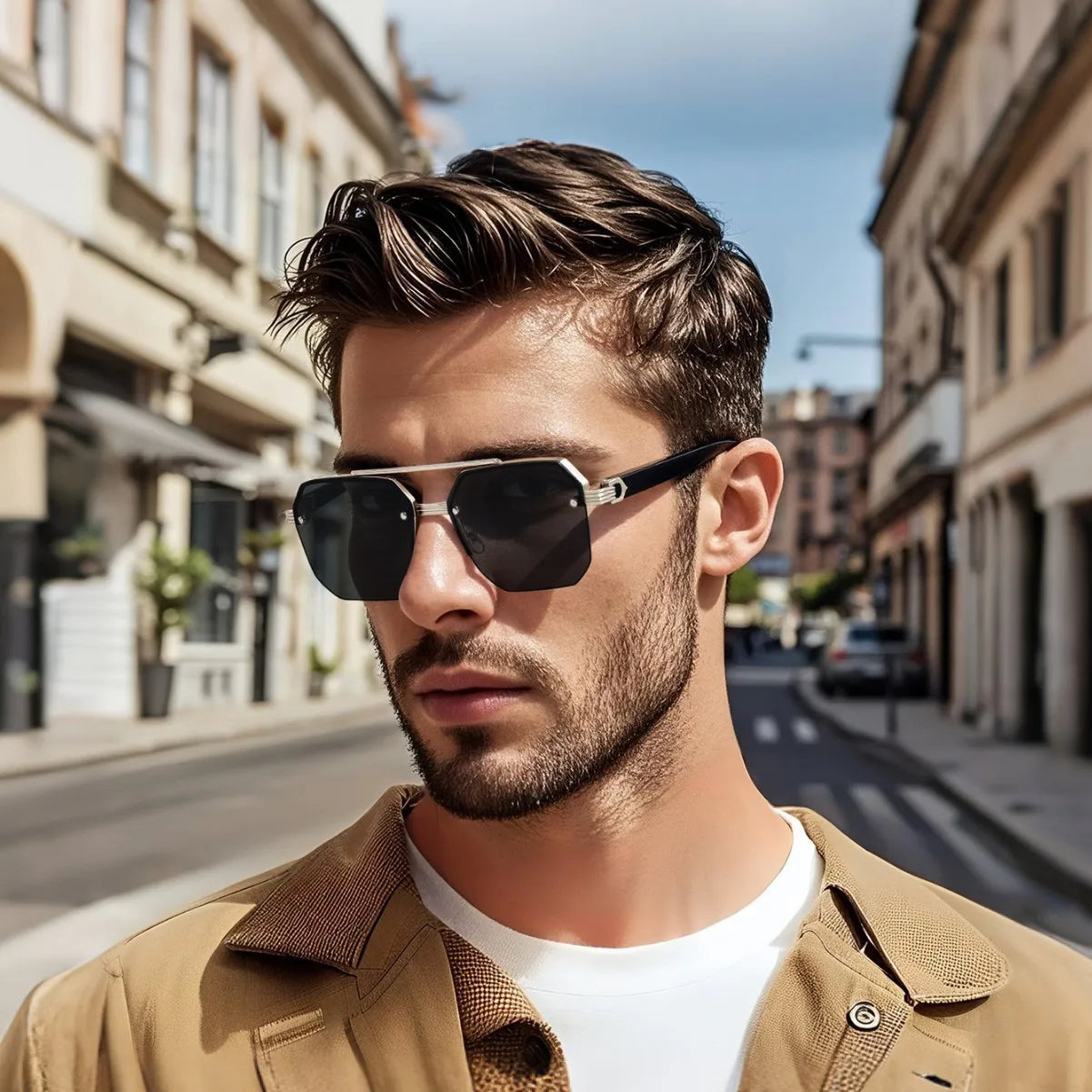 Men's Metal Sunglasses Square Half Frame Rice Nails Casual Trend Glasses Personality Retro Fashion Outdoor Sports Eyeglasses