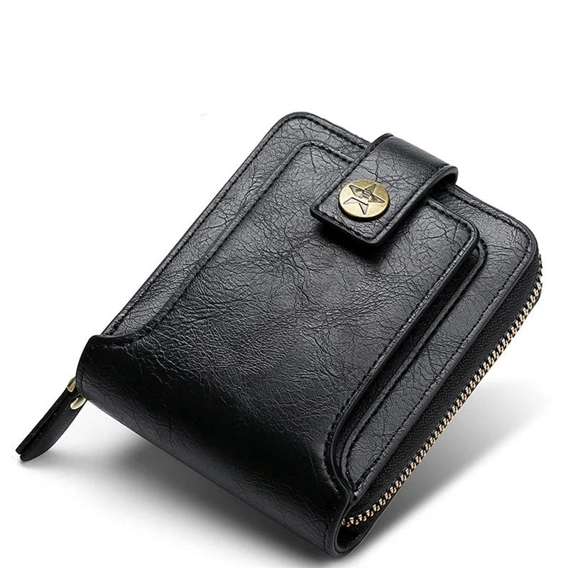Leather Men’s Wallet Luxury Mens Purse Male Zipper Card Holders with Coin Pocket Rfid Wallets Gifts for Men Money Bag