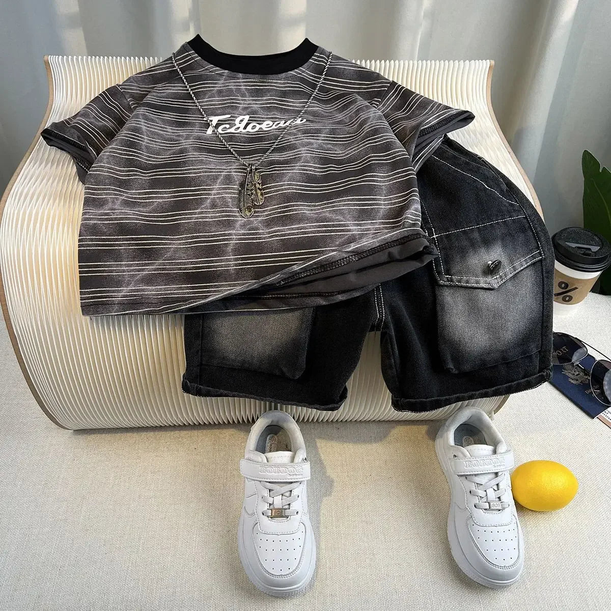 Hot Sale Fashion Baby Boy Suit Summer Clothes Short Sleeve T-shirt Short Jeans 2 Piece Set Kids Outfit Children's Costume