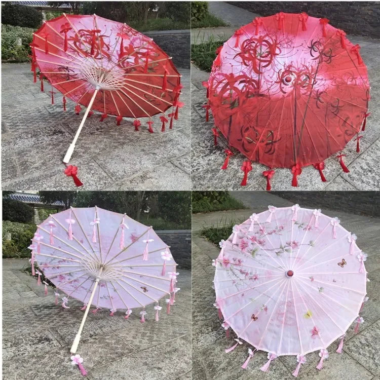 Women Umbrella Japanese Cherry Blossoms Tassel petal umbrella Chinese Style Oil Paper Umbrella