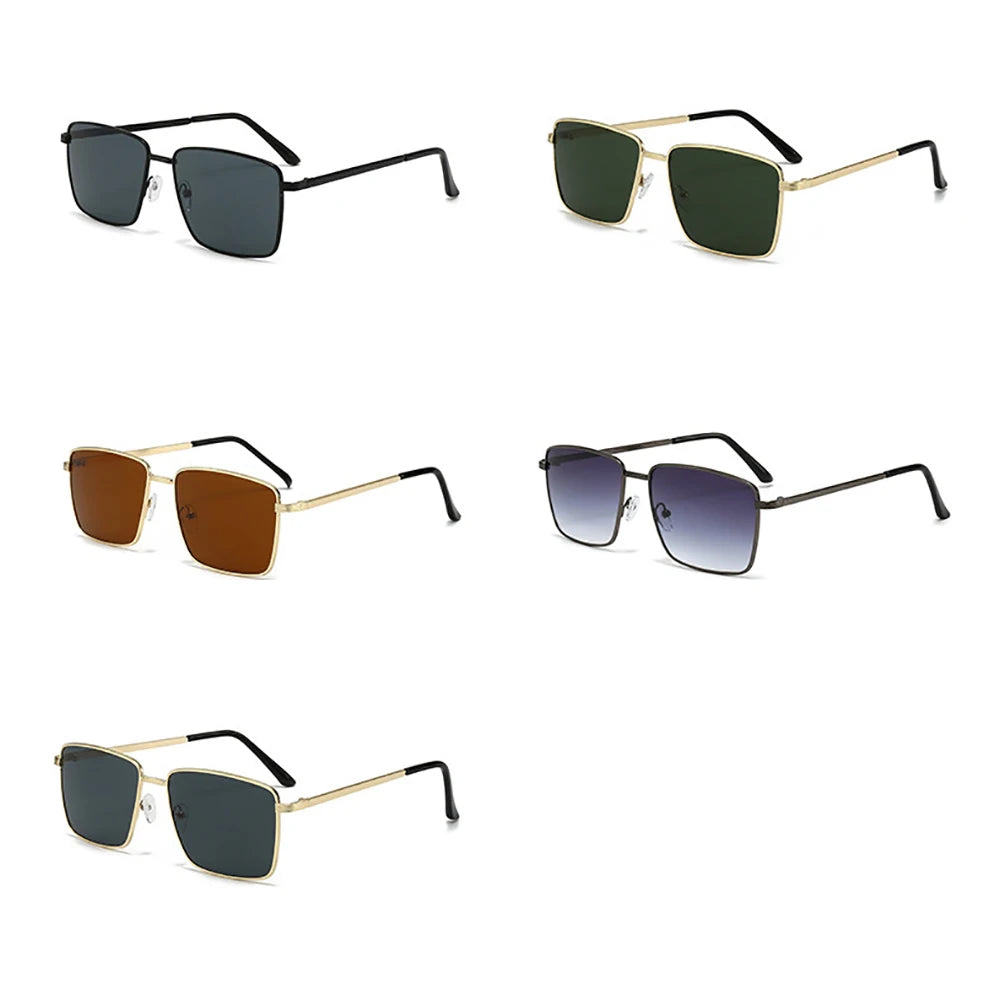 Vintage Men Large Frame Sunglasses Women Brand Designer Metal Classic Square Sun Glasses UV400 Punk Shades Driving Goggles