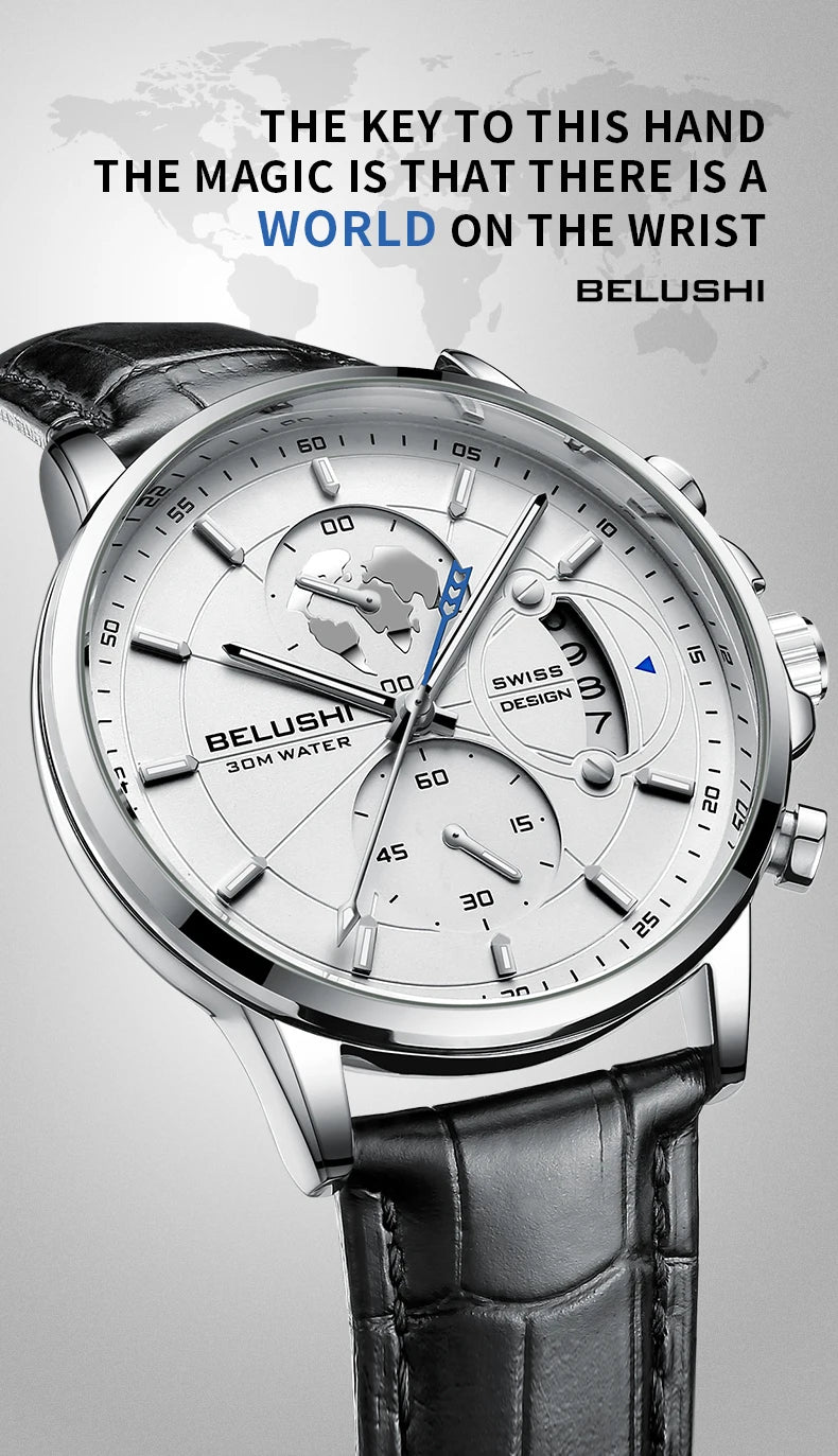 Mens Watches Waterproof Chronograph Sports Watches Men Quartz Wristwatches Brand Luxury Leather Watch For Men Casual Business