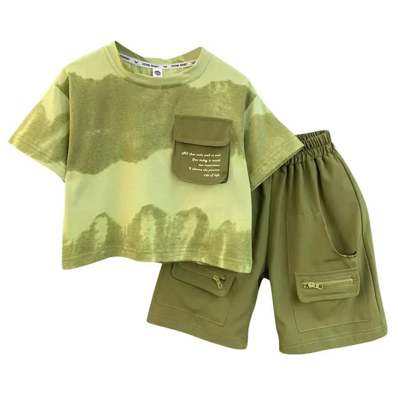Boys Summer Clothes Set Camouflage Short Sleeve T-shirt + Cargo Shorts 2PCS Kids Casual Streetwear Outfit Two-piece set