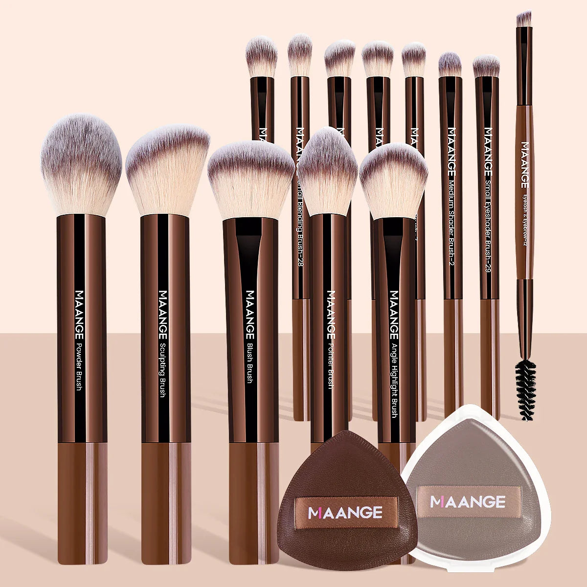 MAANGE 13pcs Premium Synthetic Hairs Makeup Brushes Soft Gentle for Foundation Eyeshadow Powder with 2pcs Air Cushion Puffs Kit