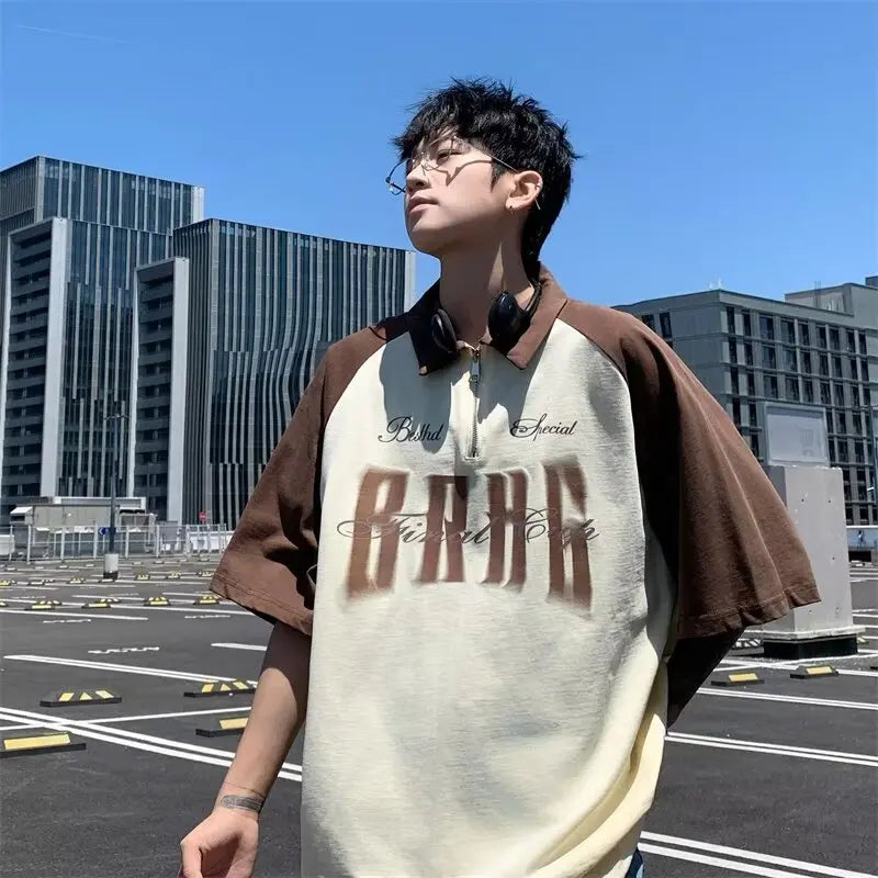 Short Sleeved Polo Shirt For Men Summer American Retro Casual Sportswear Cool And Trendy T-shirt Explosive Street Half Sleeve