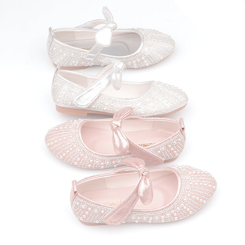 Girls Shoes Striped Bowtie Princess Shoes Kids Leather Shoes Big Girls Flats Children Single Shoes Fasion Soft Sole Toddlers