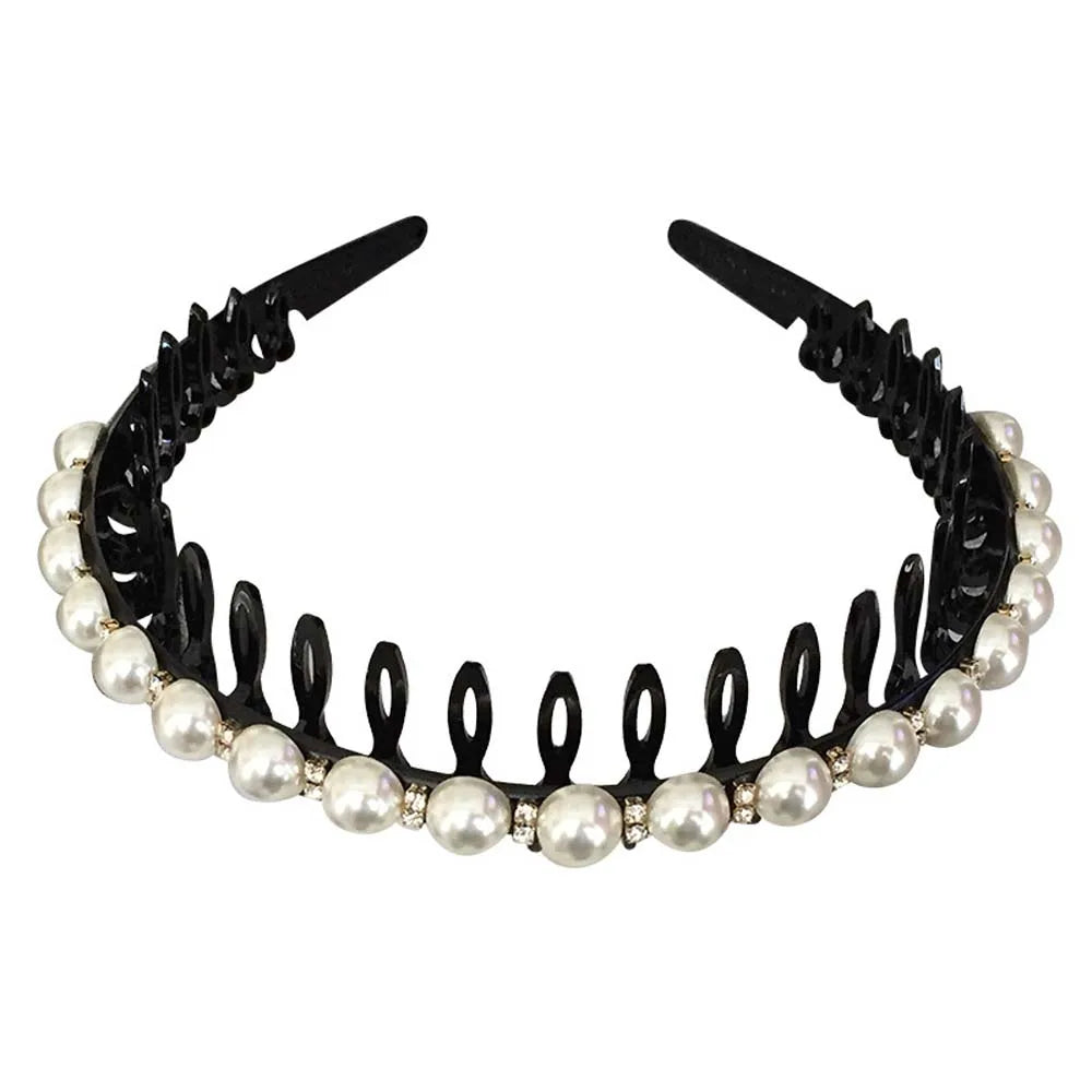 Wild Girls  Non-slip Rhinestone Toothed Pearl Headband Hair Band Hair Accessories Wash Face Hair Hoop