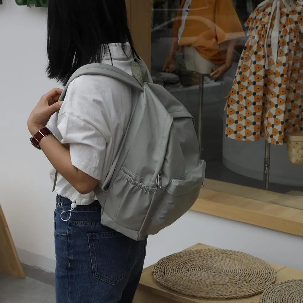Daily Large Capacity Travel School Backpacks Ladies Pure Color Shoulder Knapsacks Nylon Zipper Shopping Rucksacks