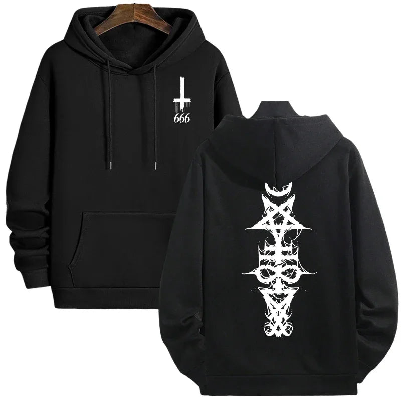 Mens Gothic Hoodie Satanic Symbol Print Street Fashion Warm Pullover Autumn Winter Male Home Outdoor Comfort Casual Sweatshirt