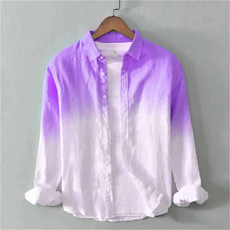 Men's shirts long sleeve shirts fashion design casual linen shirts gradient large size design high quality men's tops XS-6XL