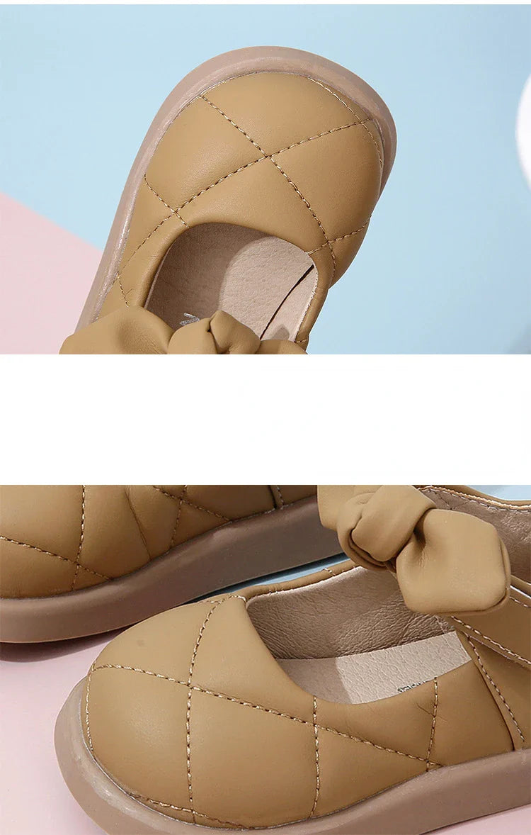 Children's Leather Shoes Non-slip Soft Bottom Kids Mary Jane Shoes Fashion Solid Color Bowknot Girls School Causal Single Shoes