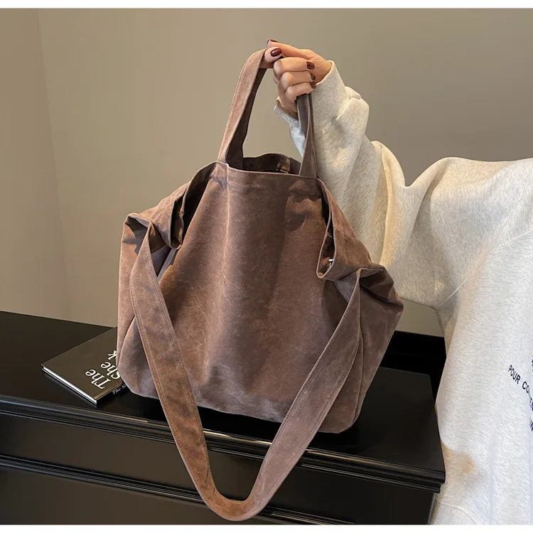 Women's Tote Bags  New Fashion Suede Vintage Large Shoulder Crossbody Bag for Woman Korean Female Student Bookbag Handbags